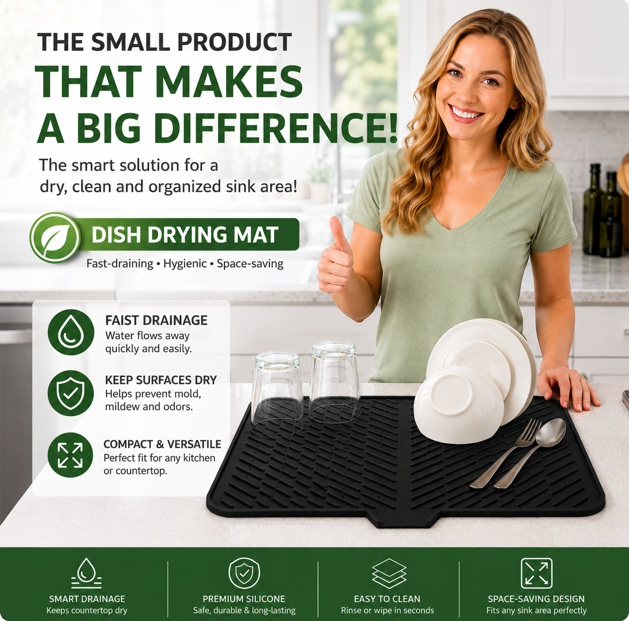 Heat Resistant Silicone Dish Drying Mat – 23"x17"