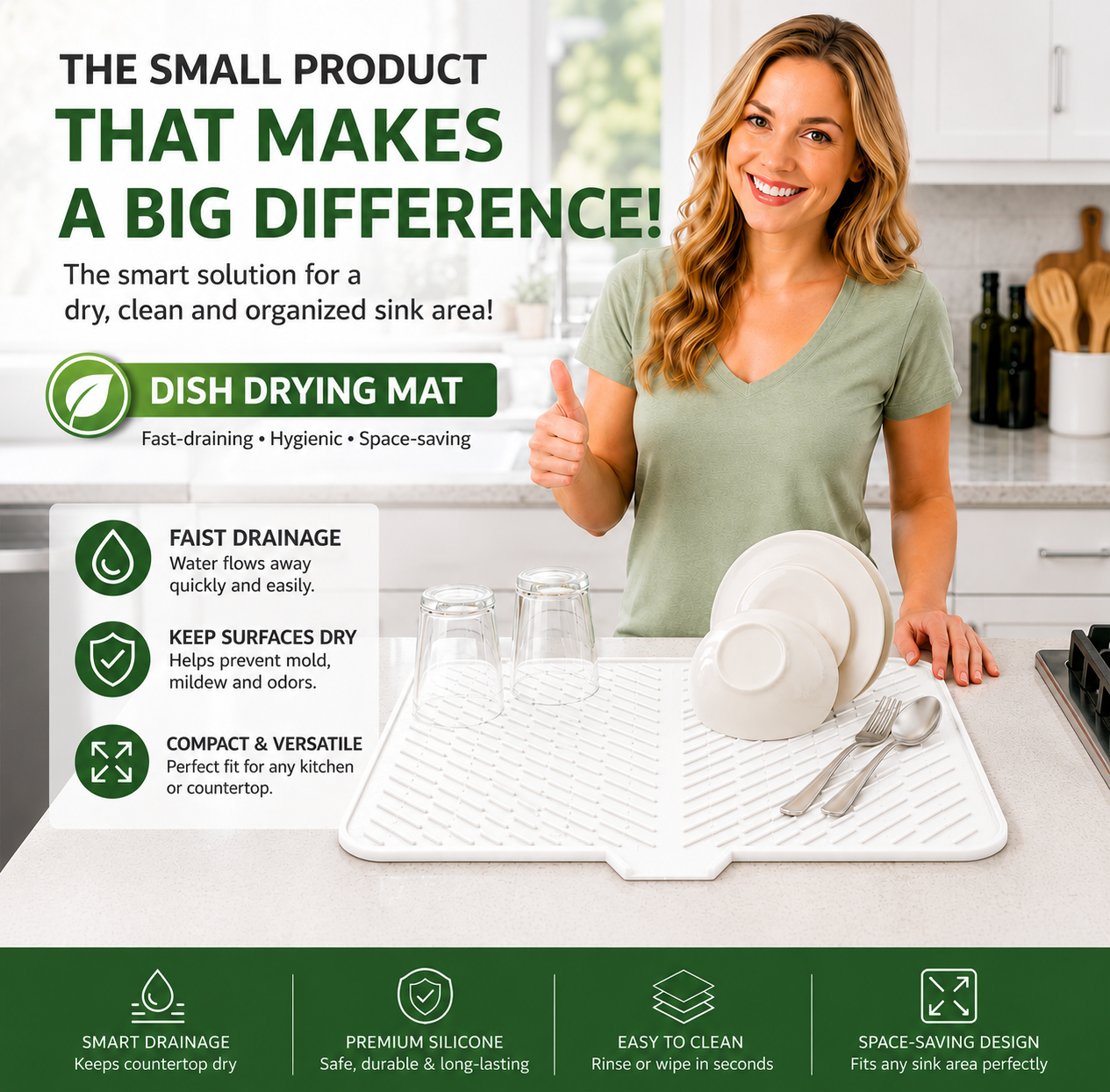 Heat Resistant Silicone Dish Drying Mat – 23"x17"
